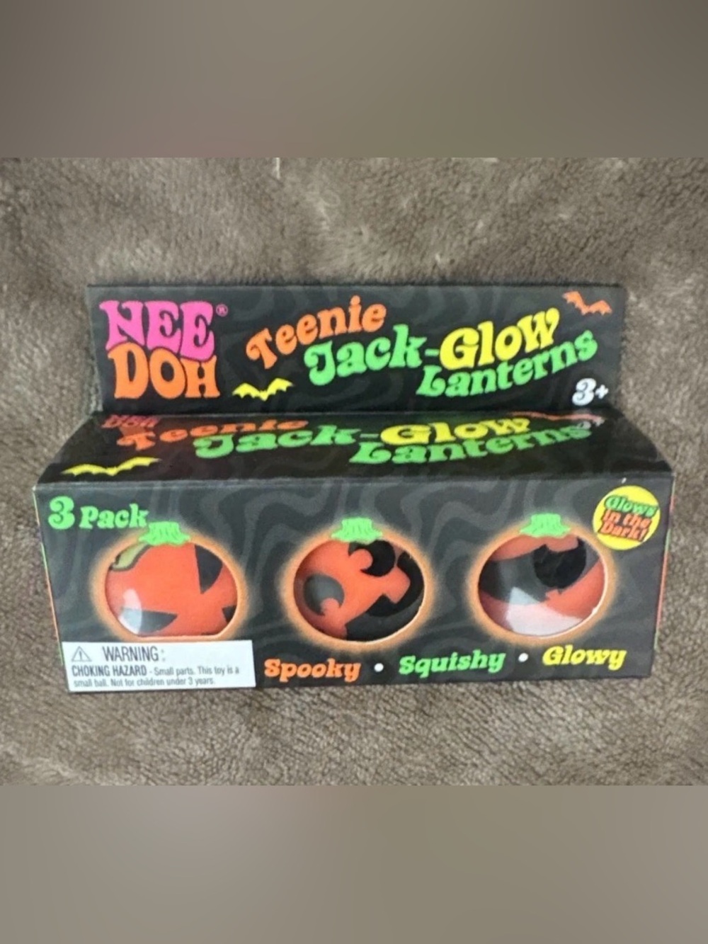 NeeDoh Teenie Jack-Glow Lanterns 3 Pack Halloween Glow in Dark NEW RARE